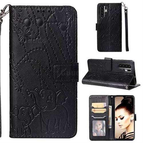 Embossing Fireworks Elephant Leather Wallet Case for Huawei P30 Pro - Black