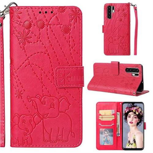 Embossing Fireworks Elephant Leather Wallet Case for Huawei P30 Pro - Red