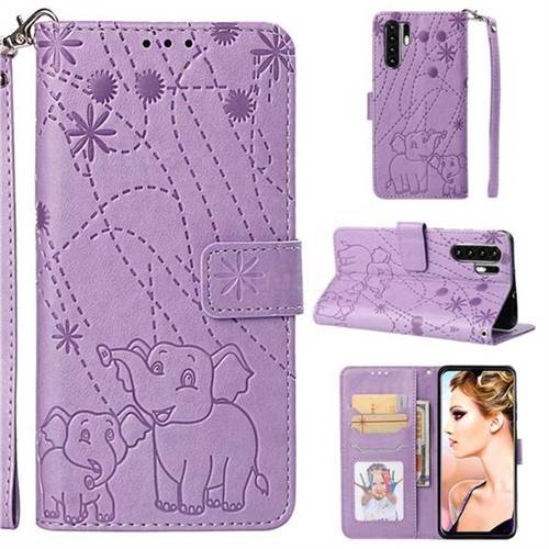 Embossing Fireworks Elephant Leather Wallet Case for Huawei P30 Pro - Purple