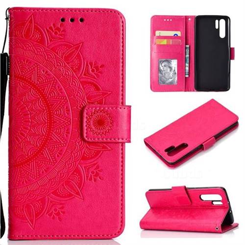 Intricate Embossing Datura Leather Wallet Case for Huawei P30 Pro - Rose Red