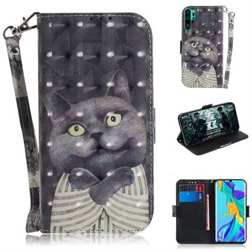 Cat Embrace 3D Painted Leather Wallet Phone Case for Huawei P30 Pro