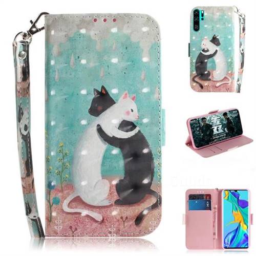 Black and White Cat 3D Painted Leather Wallet Phone Case for Huawei P30 Pro