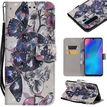 Black Butterfly 3D Painted Leather Wallet Case for Huawei P30 Pro