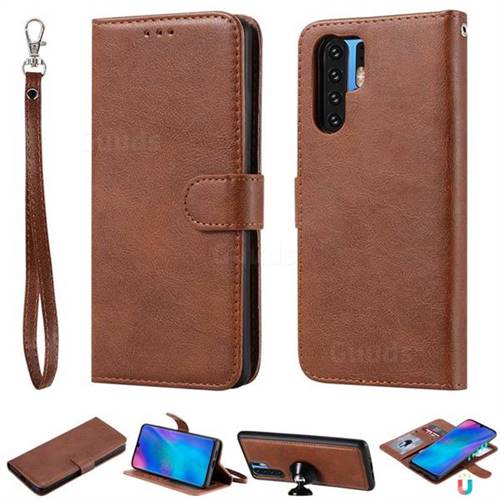 Retro Greek Detachable Magnetic PU Leather Wallet Phone Case for Huawei P30 Pro - Brown