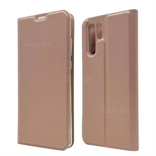 Ultra Slim Card Magnetic Automatic Suction Leather Wallet Case for Huawei P30 Pro - Rose Gold