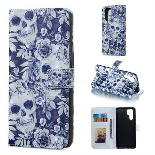 Skull Flower 3D Painted Leather Phone Wallet Case for Huawei P30 Pro