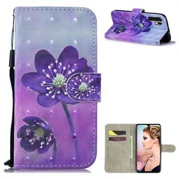 Purple Flower 3D Painted Leather Wallet Phone Case for Huawei P30 Pro