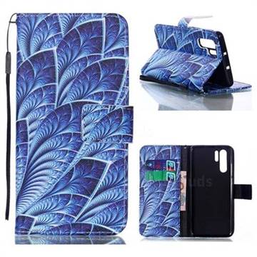 Blue Feather Leather Wallet Phone Case for Huawei P30 Pro