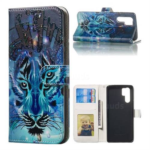 Ice Wolf 3D Relief Oil PU Leather Wallet Case for Huawei P30 Pro