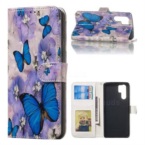 Purple Flowers Butterfly 3D Relief Oil PU Leather Wallet Case for Huawei P30 Pro