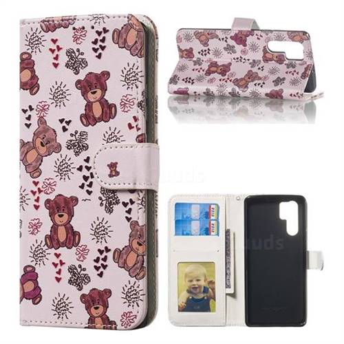 Cute Bear 3D Relief Oil PU Leather Wallet Case for Huawei P30 Pro