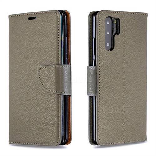 Classic Luxury Litchi Leather Phone Wallet Case for Huawei P30 Pro - Gray