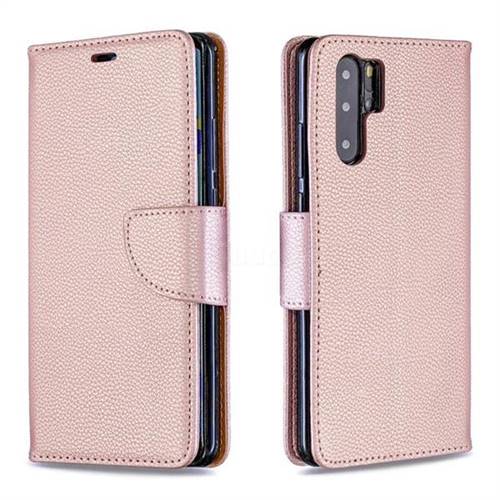 Classic Luxury Litchi Leather Phone Wallet Case for Huawei P30 Pro - Golden