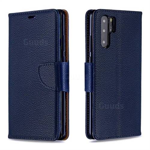 Classic Luxury Litchi Leather Phone Wallet Case for Huawei P30 Pro - Blue