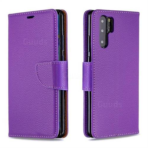 Classic Luxury Litchi Leather Phone Wallet Case for Huawei P30 Pro - Purple