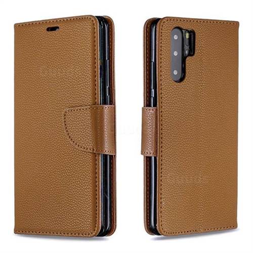 Classic Luxury Litchi Leather Phone Wallet Case for Huawei P30 Pro - Brown