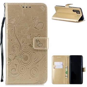 Intricate Embossing Butterfly Circle Leather Wallet Case for Huawei P30 Pro - Champagne
