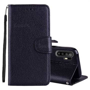 Litchi Pattern PU Leather Wallet Case for Huawei P30 Pro - Black