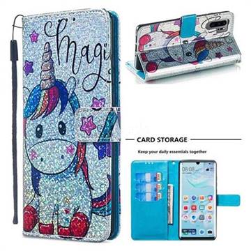 Star Unicorn Sequins Painted Leather Wallet Case for Huawei P30 Pro