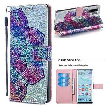Glutinous Flower Sequins Painted Leather Wallet Case for Huawei P30 Pro