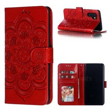 Intricate Embossing Datura Solar Leather Wallet Case for Huawei P30 Pro - Red