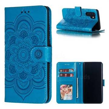 Intricate Embossing Datura Solar Leather Wallet Case for Huawei P30 Pro - Blue
