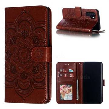 Intricate Embossing Datura Solar Leather Wallet Case for Huawei P30 Pro - Brown