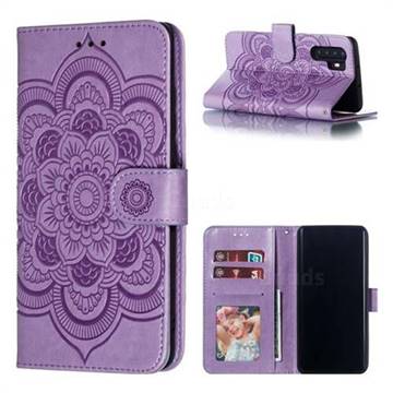 Intricate Embossing Datura Solar Leather Wallet Case for Huawei P30 Pro - Purple