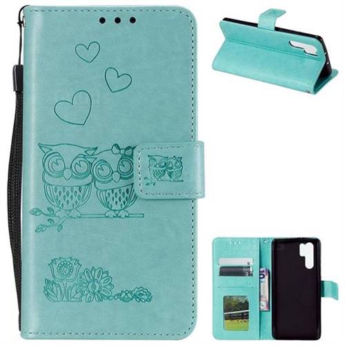 Embossing Owl Couple Flower Leather Wallet Case for Huawei P30 Pro - Green