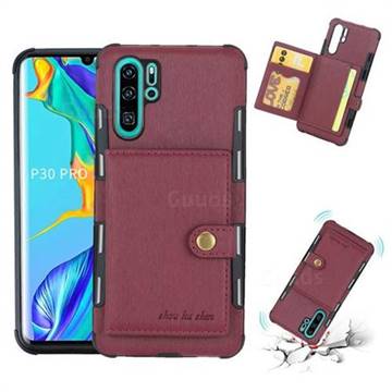 Brush Multi-function Leather Phone Case for Huawei P30 Pro - Wine Red