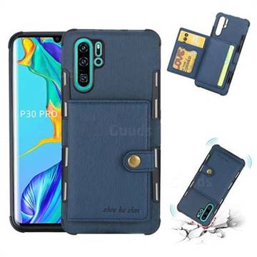 Brush Multi-function Leather Phone Case for Huawei P30 Pro - Blue