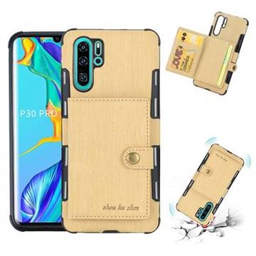 Brush Multi-function Leather Phone Case for Huawei P30 Pro - Golden