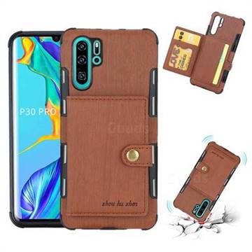 Brush Multi-function Leather Phone Case for Huawei P30 Pro - Brown