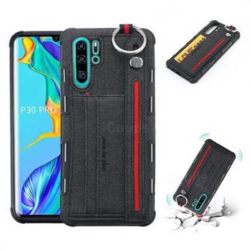 British Style Canvas Pattern Multi-function Leather Phone Case for Huawei P30 Pro - Black