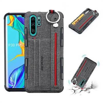 British Style Canvas Pattern Multi-function Leather Phone Case for Huawei P30 Pro - Gray