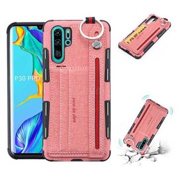 British Style Canvas Pattern Multi-function Leather Phone Case for Huawei P30 Pro - Pink