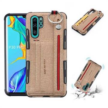 British Style Canvas Pattern Multi-function Leather Phone Case for Huawei P30 Pro - Khaki