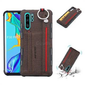 British Style Canvas Pattern Multi-function Leather Phone Case for Huawei P30 Pro - Brown
