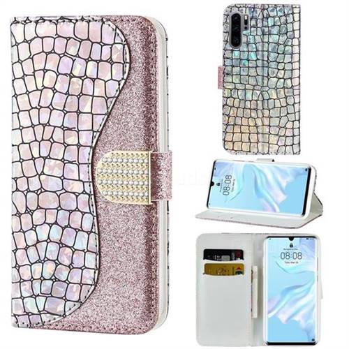 Glitter Diamond Buckle Laser Stitching Leather Wallet Phone Case for Huawei P30 Pro - Pink