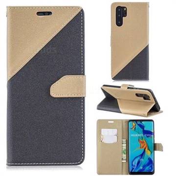 Dual Color Gold-Sand Leather Wallet Case for Huawei P30 Pro (Black / Champagne )