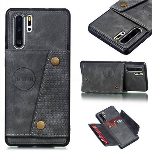 Retro Multifunction Card Slots Stand Leather Coated Phone Back Cover for Huawei P30 Pro - Gray