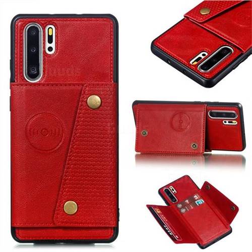 Retro Multifunction Card Slots Stand Leather Coated Phone Back Cover for Huawei P30 Pro - Red