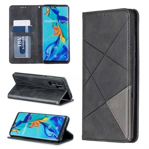 Prismatic Slim Magnetic Sucking Stitching Wallet Flip Cover for Huawei P30 Pro - Black