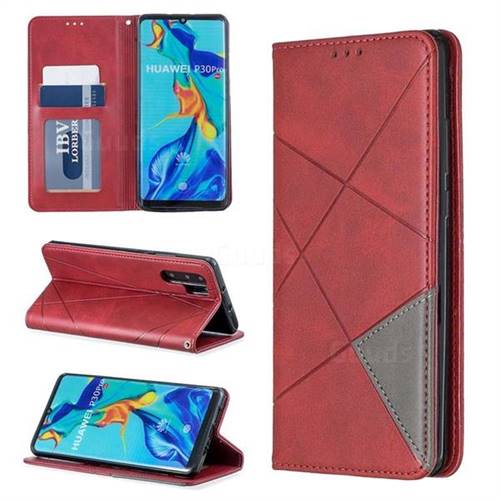 Prismatic Slim Magnetic Sucking Stitching Wallet Flip Cover for Huawei P30 Pro - Red