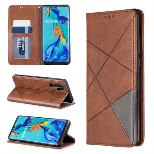 Prismatic Slim Magnetic Sucking Stitching Wallet Flip Cover for Huawei P30 Pro - Brown