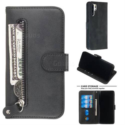 Retro Luxury Zipper Leather Phone Wallet Case for Huawei P30 Pro - Black