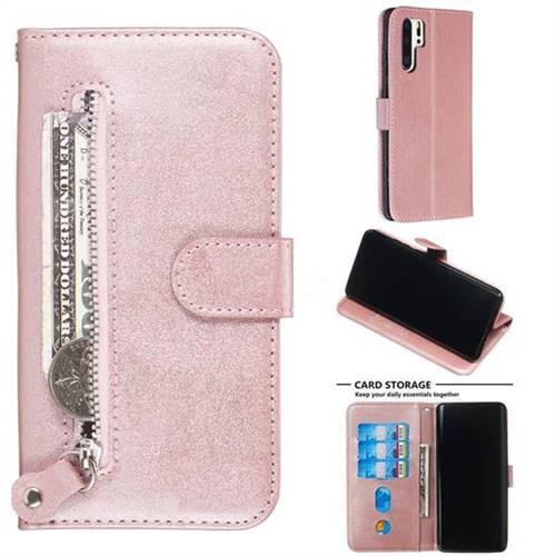 Retro Luxury Zipper Leather Phone Wallet Case for Huawei P30 Pro - Pink