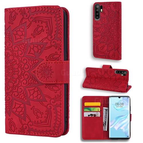 Retro Embossing Mandala Flower Leather Wallet Case for Huawei P30 Pro - Red