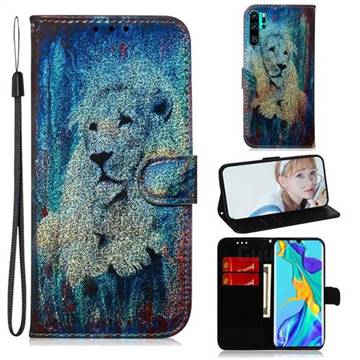 White Lion Laser Shining Leather Wallet Phone Case for Huawei P30 Pro