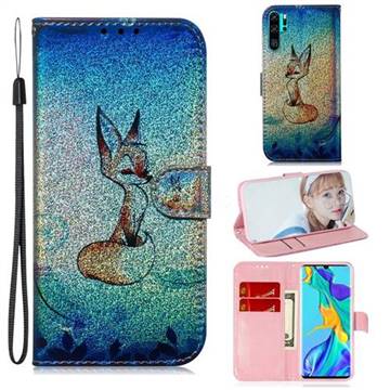 Cute Fox Laser Shining Leather Wallet Phone Case for Huawei P30 Pro